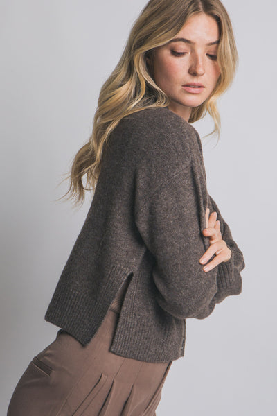 Mocha Crew Neck Cardigan