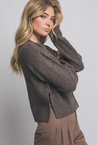 Mocha Crew Neck Cardigan