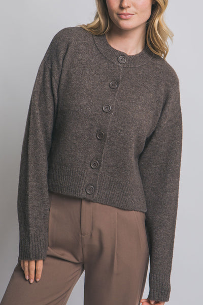 Mocha Crew Neck Cardigan