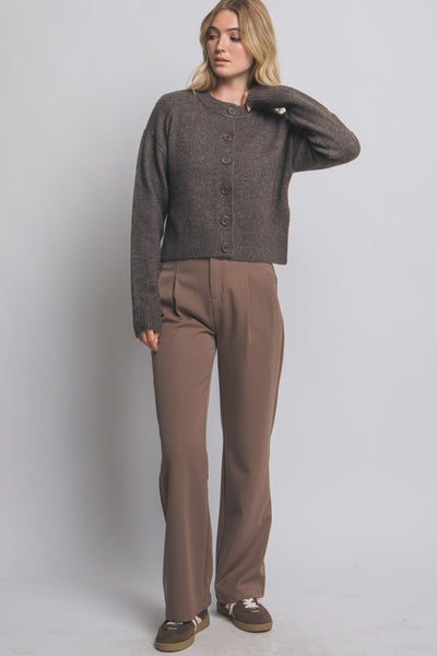 Mocha Crew Neck Cardigan