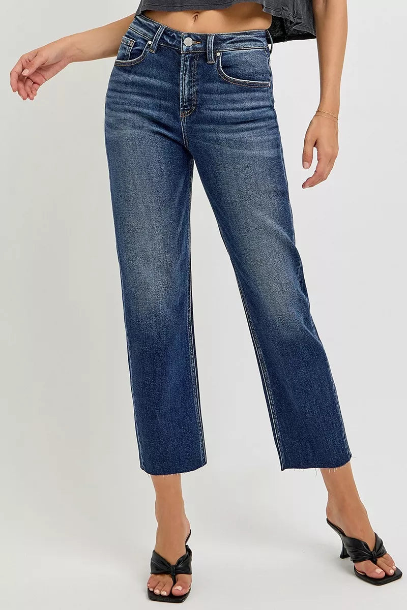 RISEN High Rise Slim Barrel Leg Jeans for Women