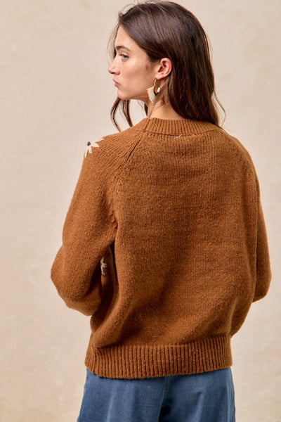 Floral Embroidered Sweater Mocha