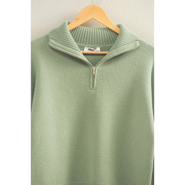 Half Zip Classic Sweater Sage Green