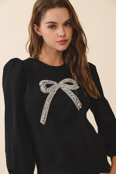 Crystal Embellished Bow Sweatshirt