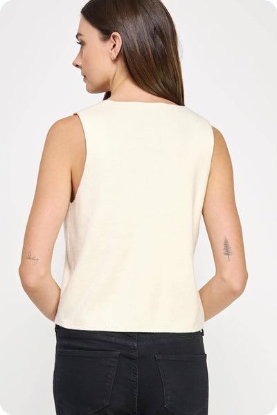 Embroidered Vest Top Ivory & Black