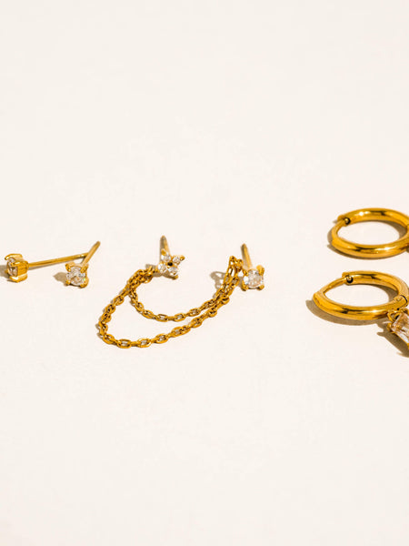 Roussa CZ Gold Earrings Set