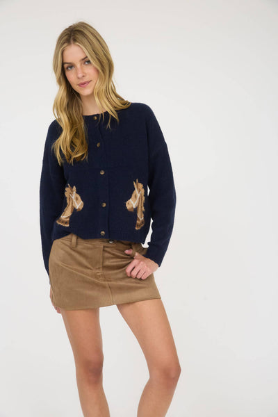 Navy Western Knit Cardigan