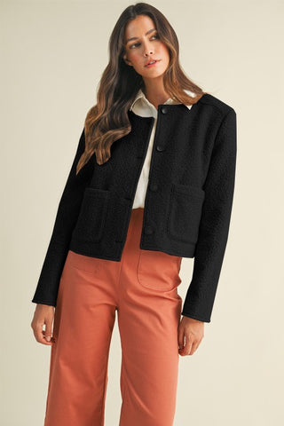 Fuzzy Button Down Jacket – Black