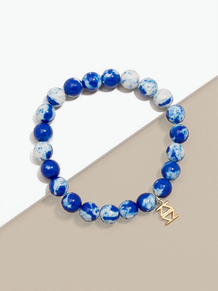 Porcelain Beaded Stretch Bracelet Cobalt