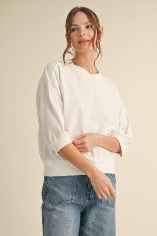 Alicia 3/4 Sleeve Sweatshirt Top White