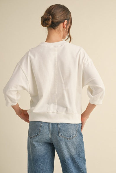 Alicia 3/4 Sleeve Sweatshirt Top White