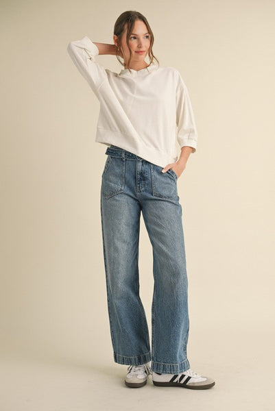 Alicia 3/4 Sleeve Sweatshirt Top White