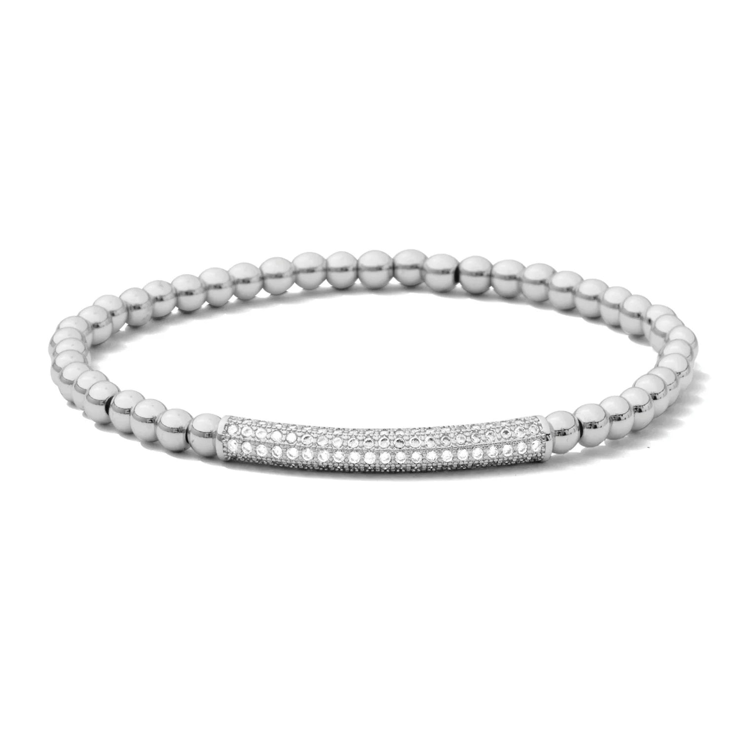Curved Pave Bar Stretch Bracelet Silver