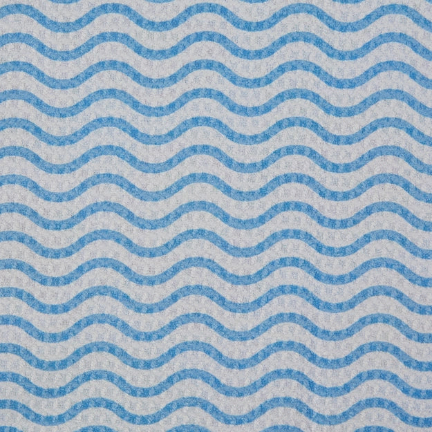 Pattern of blue wavy lines on a gray background