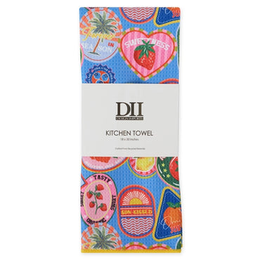 Colorful kitchen towel packaging with 'DII' branding on a white background