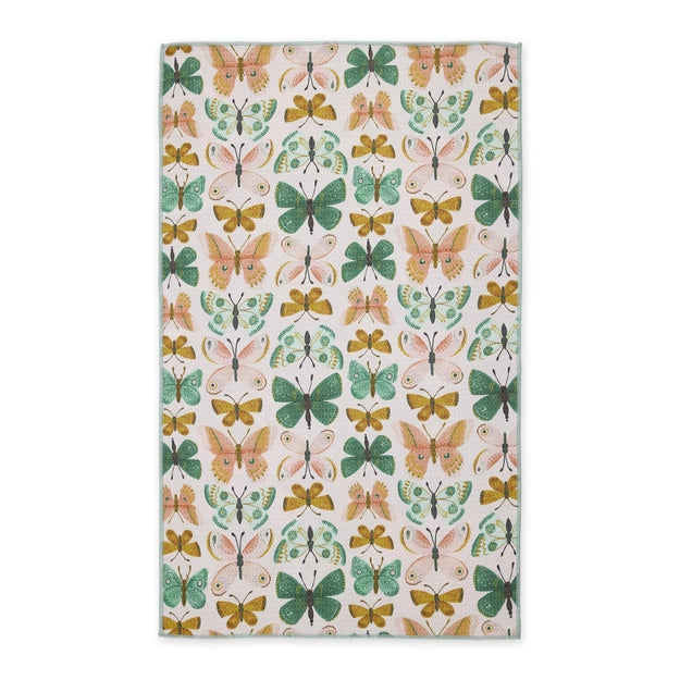 butterfly print microfiber dish towel with floral garden design