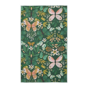 reversible kitchen towel with butterflies and green botanical pattern