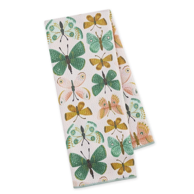 eco friendly dish towel with butterfly and flower print