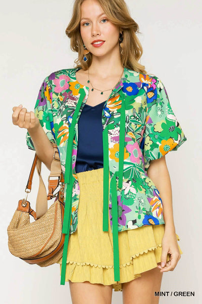 Verna Floral Tie Top Mint/Green