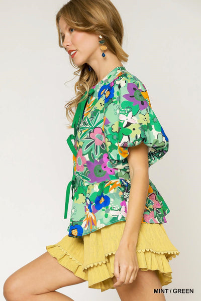 Verna Floral Tie Top Mint/Green