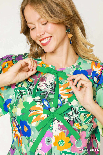 Verna Floral Tie Top Mint/Green