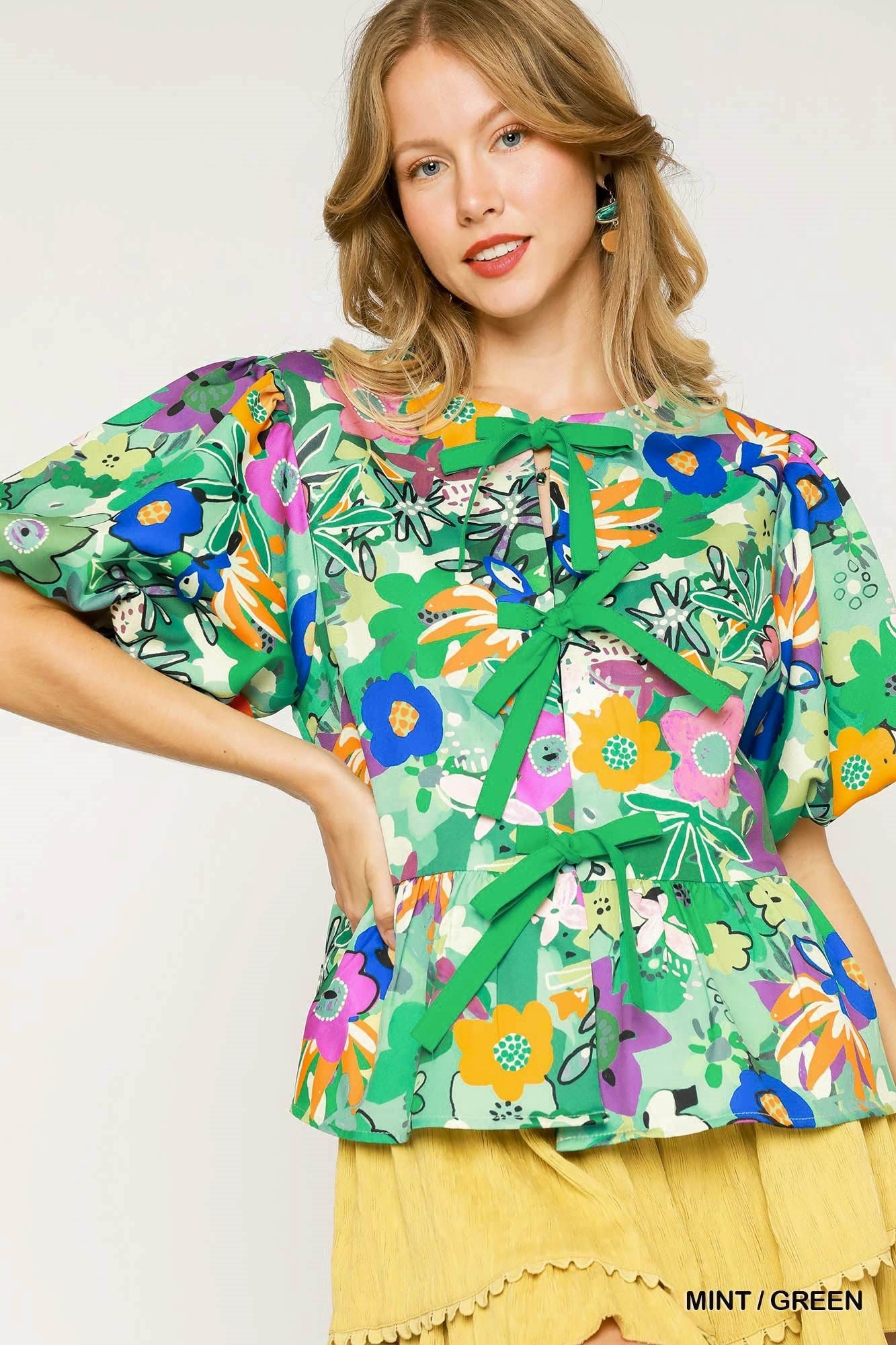 Verna Floral Tie Top Mint/Green