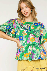 Verna Floral Tie Top Mint/Green