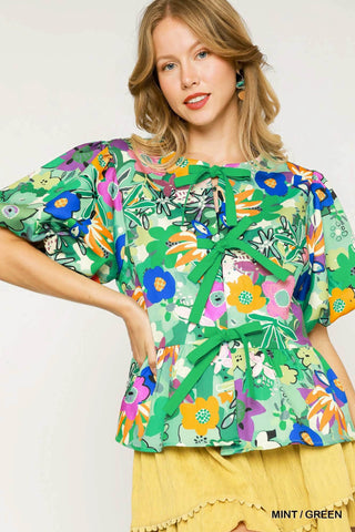 Verna Floral Tie Top Mint/Green