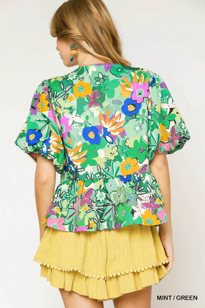 Verna Floral Tie Top Mint/Green