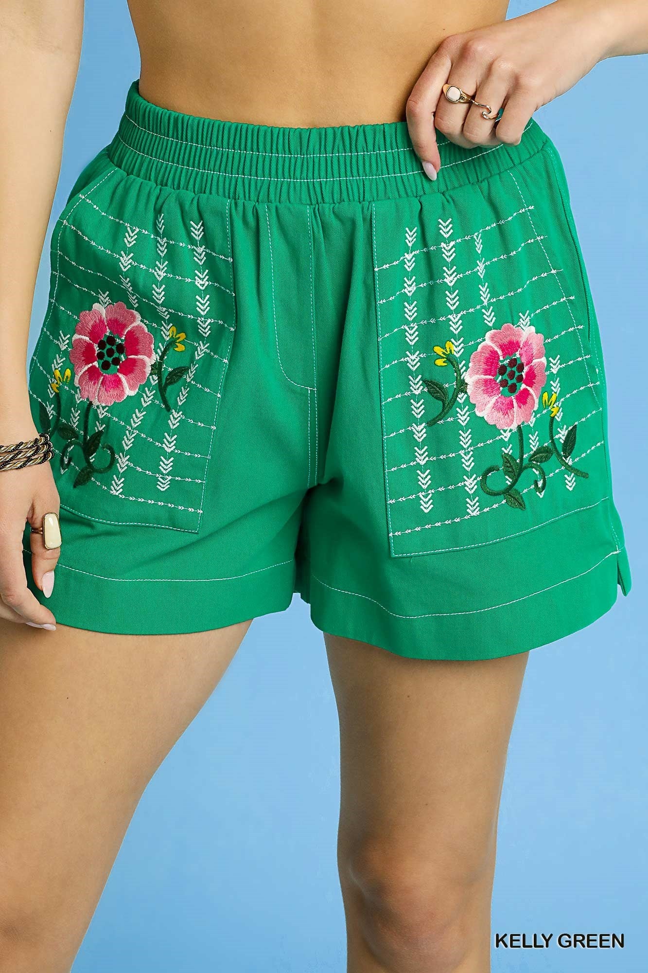 Boho Embroidered Shorts Green