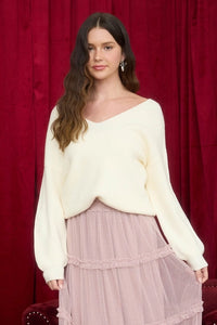 Back Bow Tie Detail Sweater – Cream