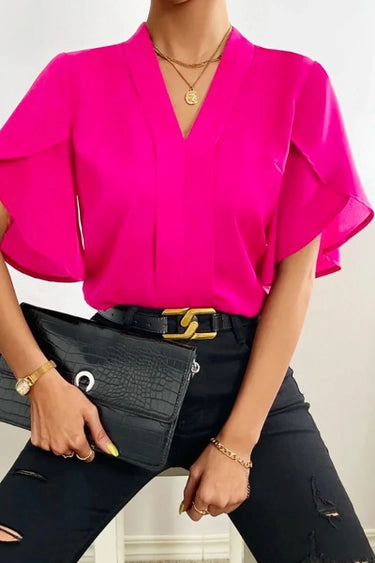 Split Sleeve V Neck Top PInk