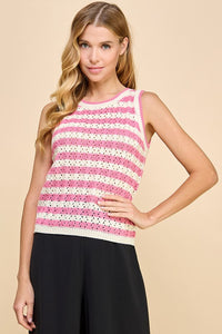 Celest Striped Crochet Tank Pink