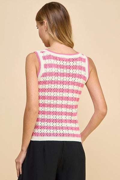 Celest Striped Crochet Tank Pink