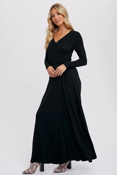 Knit Wrap Maxi Dress Black