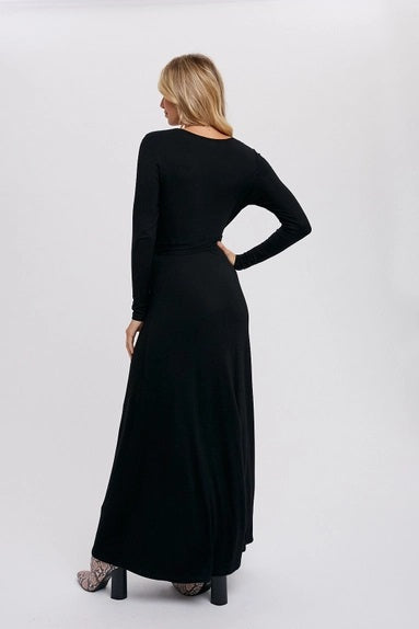 Knit Wrap Maxi Dress Black