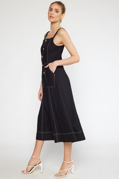 Square Neck Sleeveless Midi Dress Black