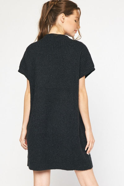 Mock Neck Sweater Mini Dress Black
