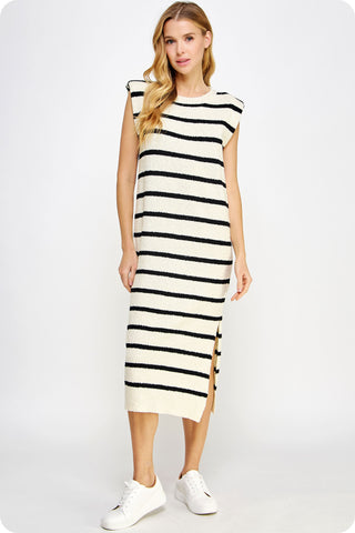 Sleeveless Striped Dress Cream