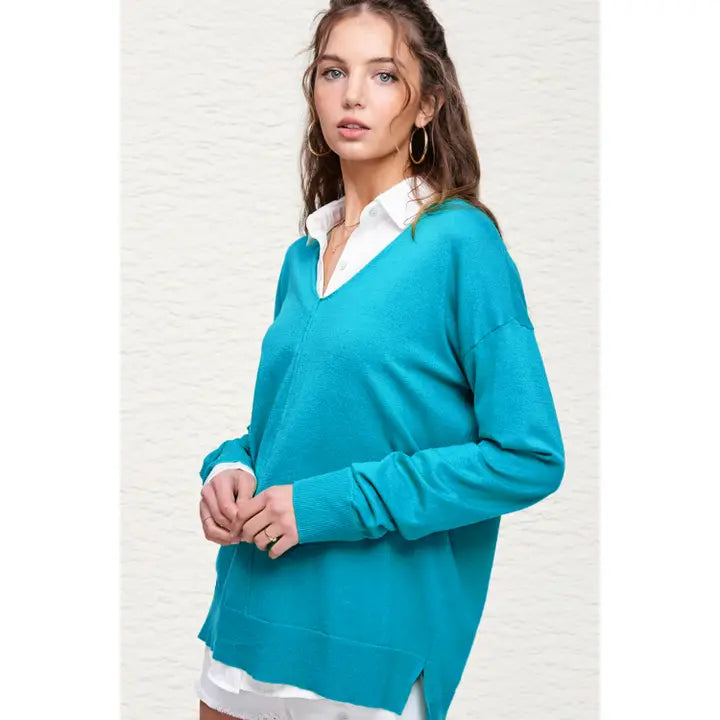 Vivian V-neck Lightweight Sweater Turquoise