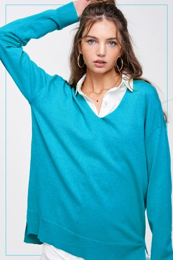 Vivian V-neck Lightweight Sweater Turquoise