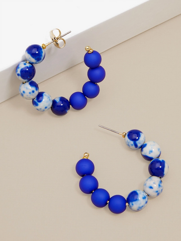 Small Mixed Beads Hoop Earring Cobalt