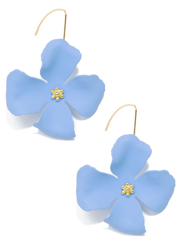 Matte Flower Threader Drop Earring Blue