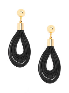Layered Leather Drop Earring Black