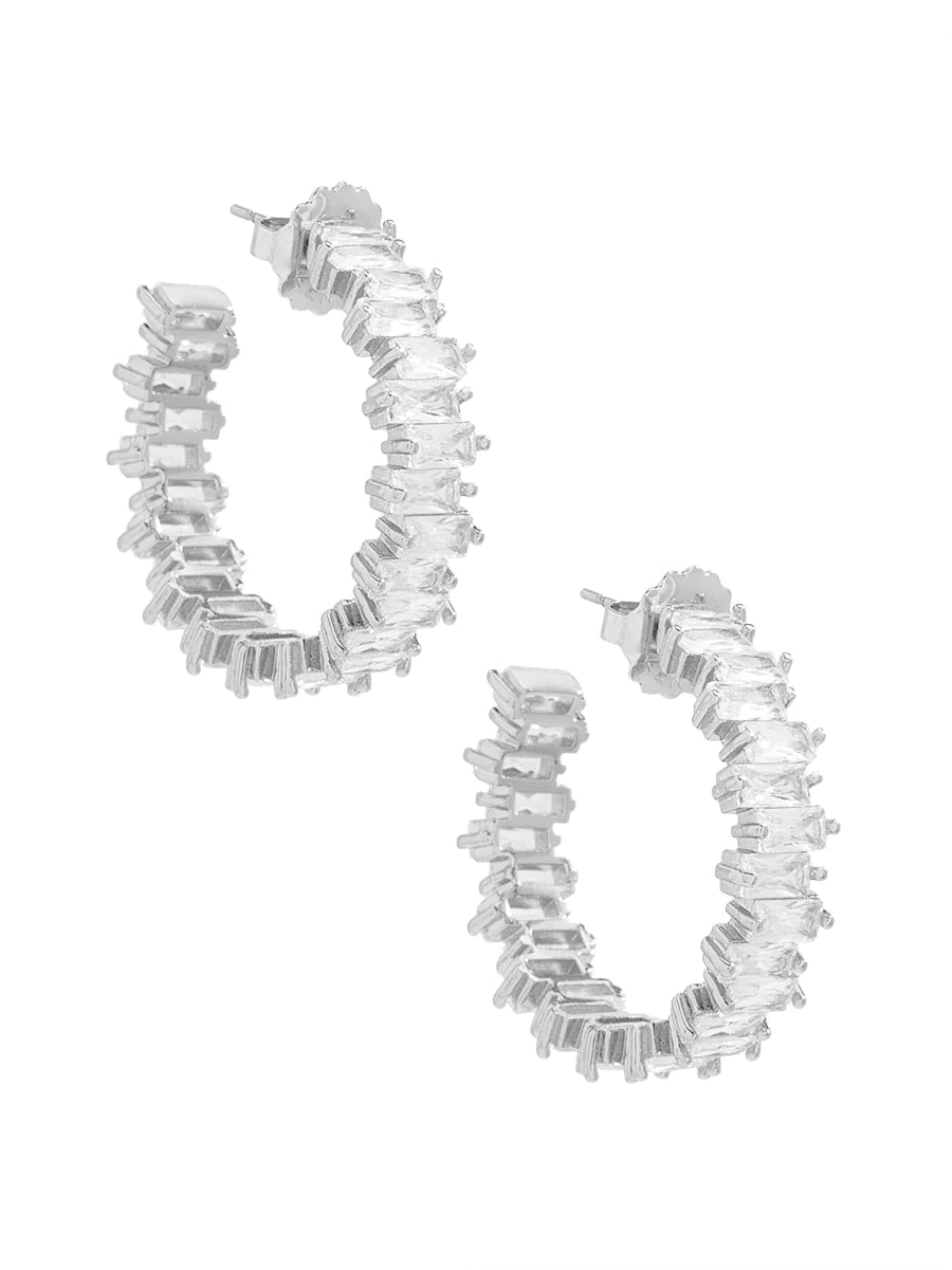 Stacked Crystal Hoop Earrings Silver