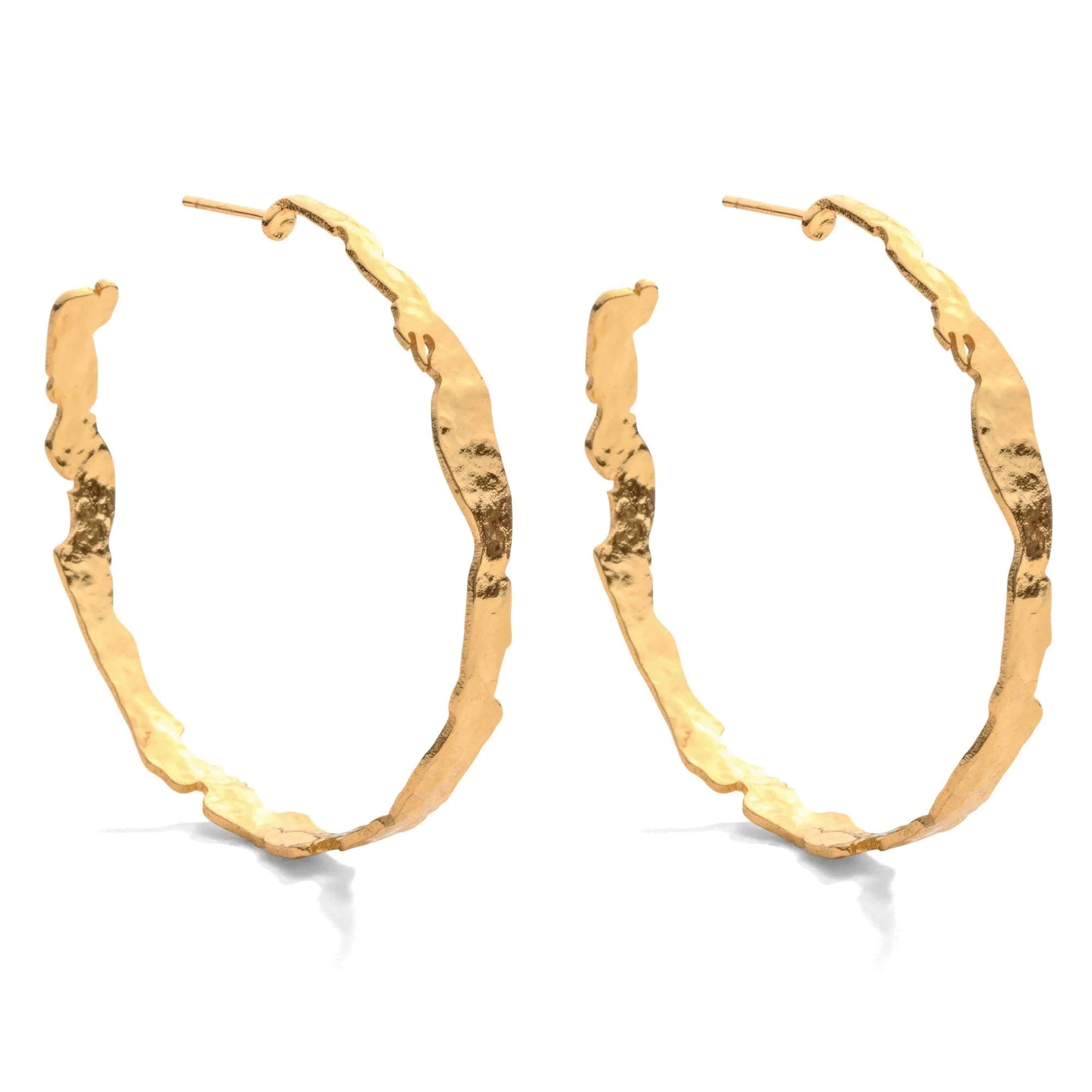 Large Organic Gilded Hoop Earrings Gold