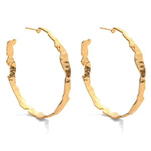 Large Organic Gilded Hoop Earrings Gold