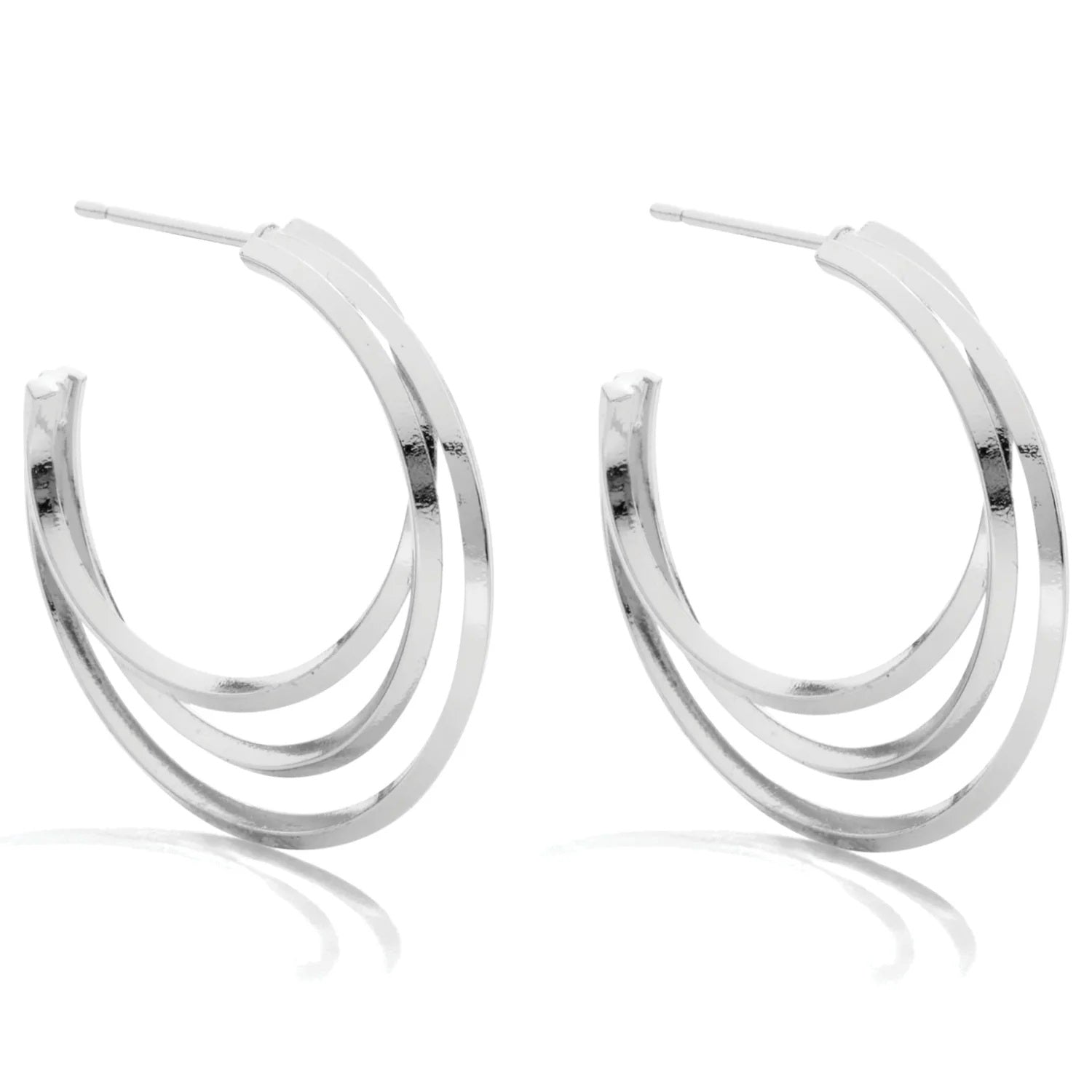 Layered Triple Hoop Earrings Silver