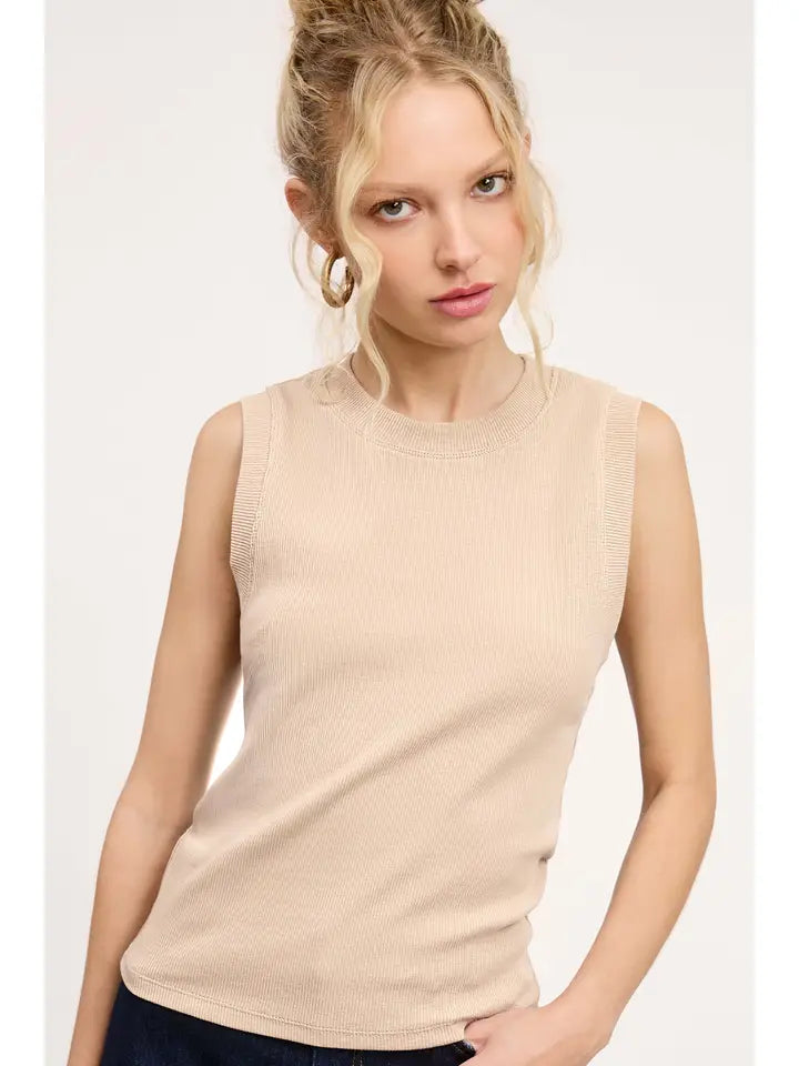 Ronnie Ribbed Sleeveless Top Soy Latte
