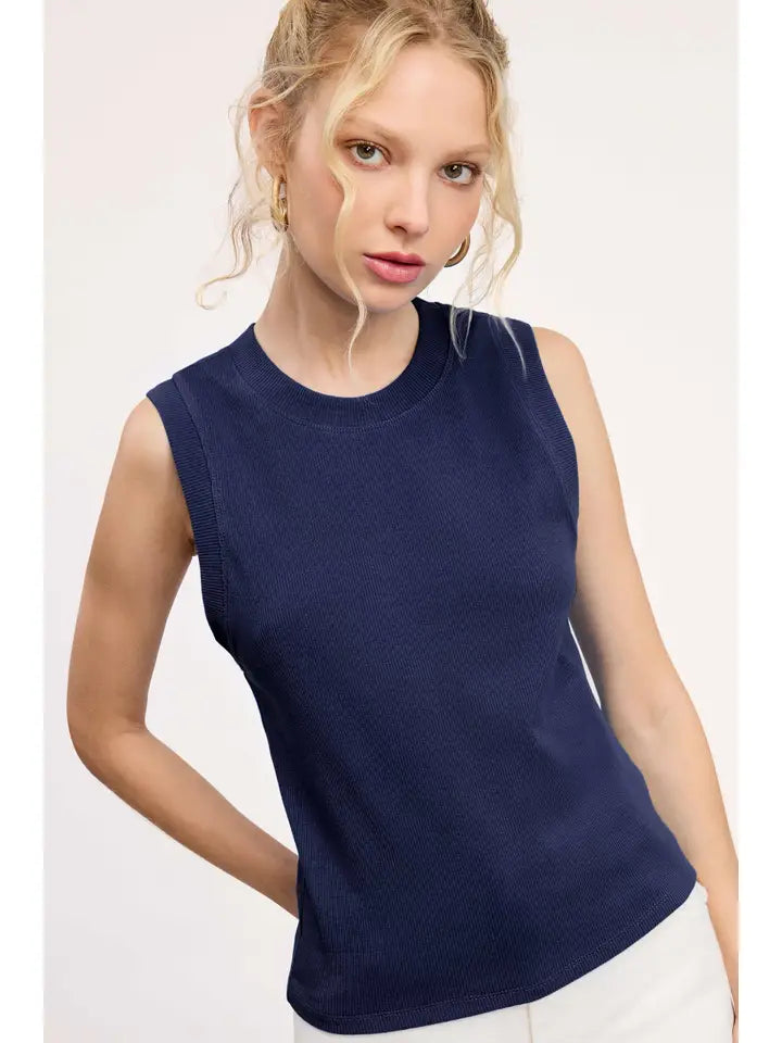 Ronnie Ribbed Sleeveless Top Midnight